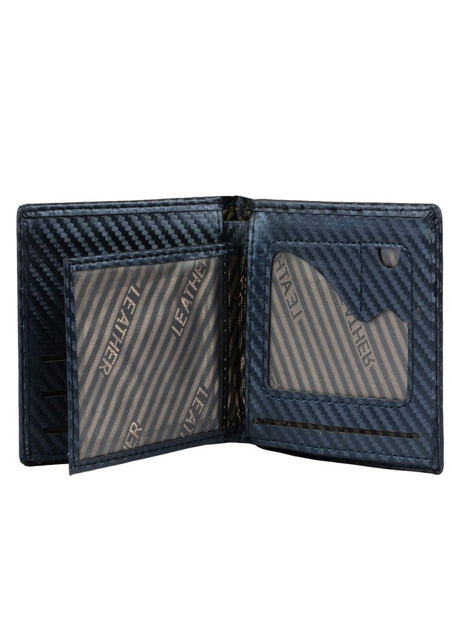 JVCV محفظة جلدية ثنائية الطي للرجال من JVCV® بنمط ألياف الكربون - (أسود مزرق) - Image 4